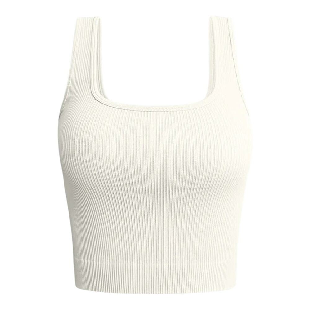 Large White Ribbed Sleeveless Seamless Inner/Yoga/Tank Crop Top [OQQ3-White]